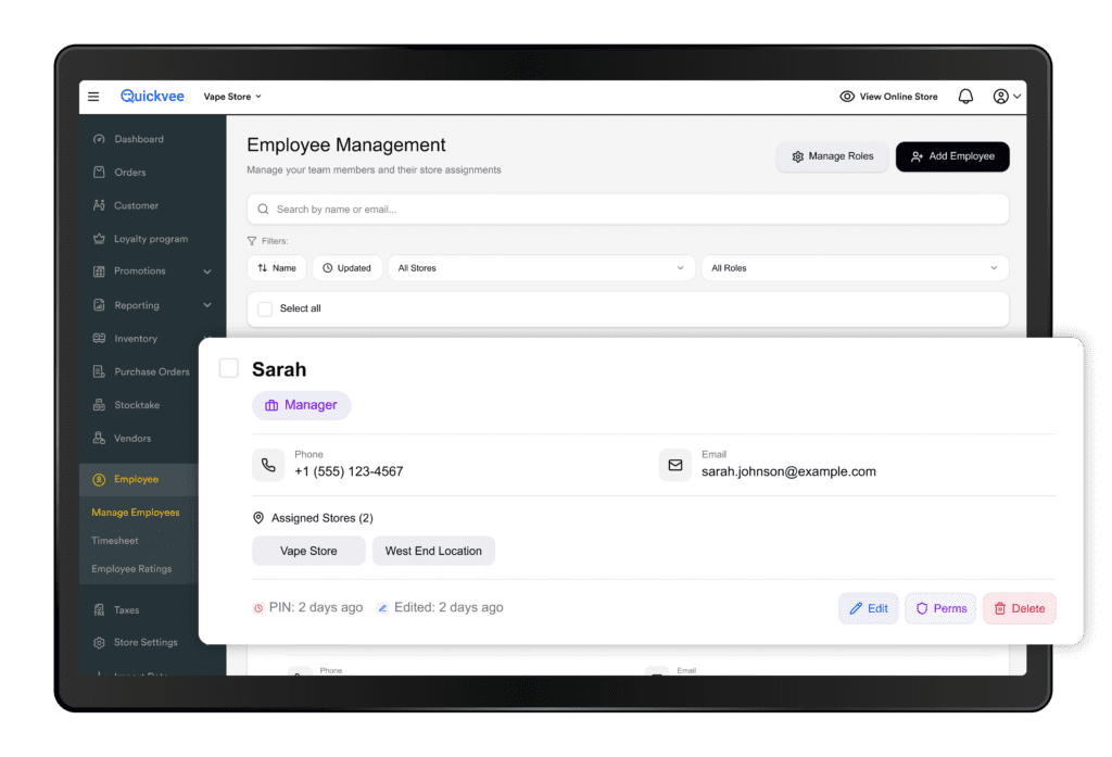 Quickvee POS Employee Management | Access Control & Staff Accountability